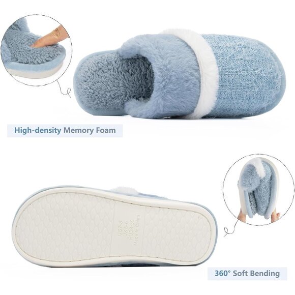Women's  Light Blue Cozy Comfy Memory Foam Slippers Slip-On Indoor House Shoes - Picture 3 of 5